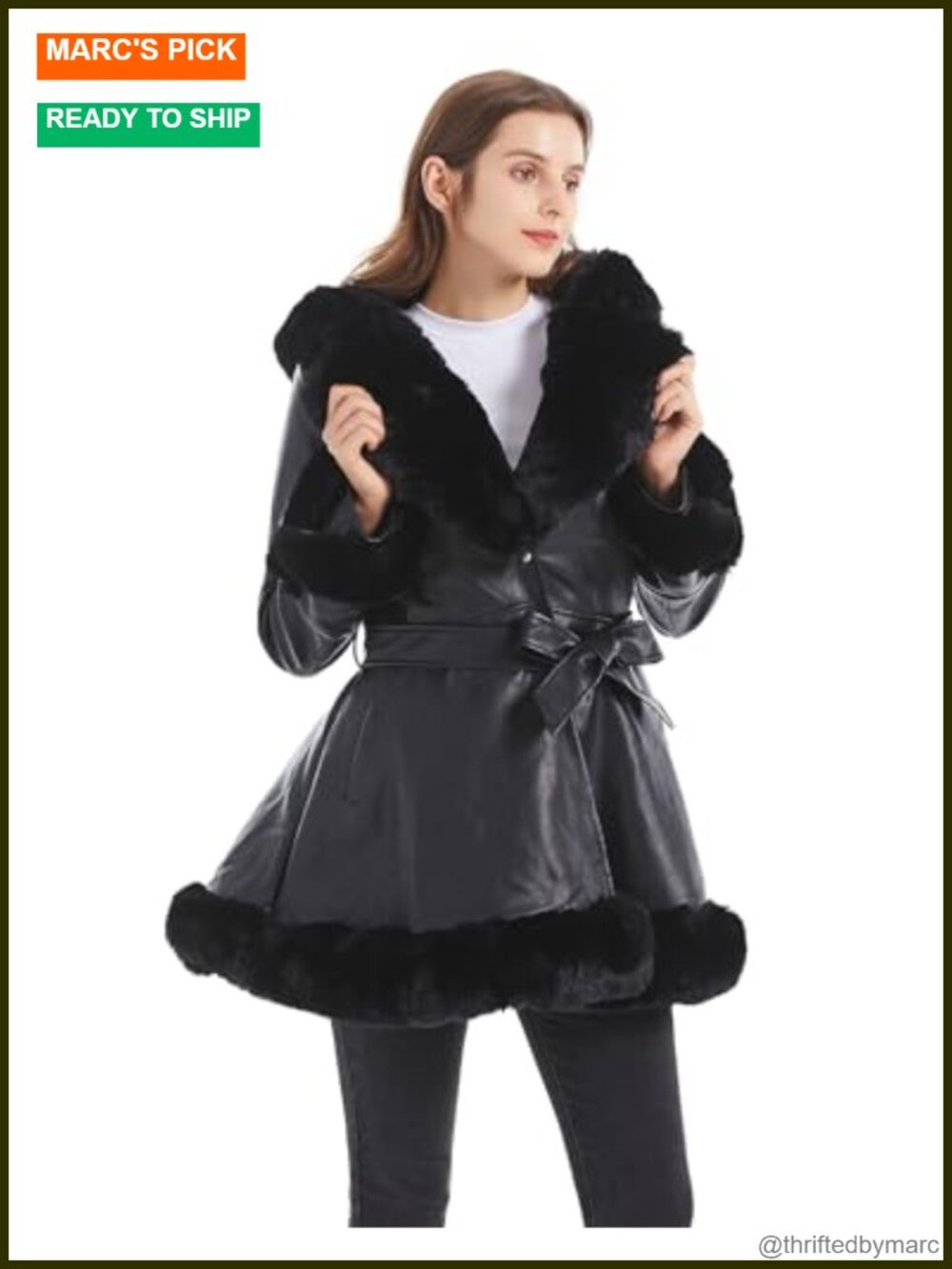 Women's Faux Fur Leather Coat with Collar Winter Outerwear